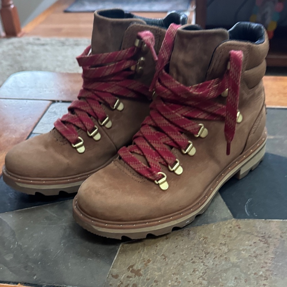 Tan Sorel hiking boots
